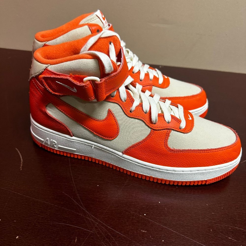 Nike Mens Orange Air Force 1 Mid 07 FB2036-700 Leather Lace Up Sneaker Sz 11.5
